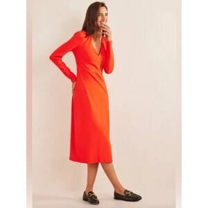 Boden Long Sleeve V-Neck Midi Dress in Bright Orange